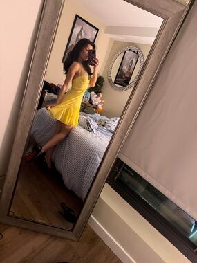 Yellow Spaghetti Strap Mini Dress OhPolly